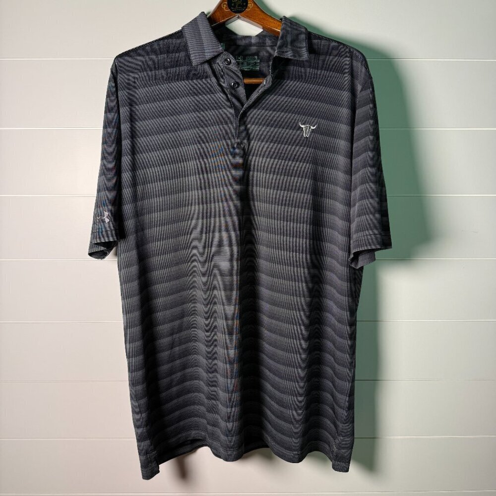 Under Armour Polo Gray & Black Stripe Steer Head 2XL Loose Heat Gear